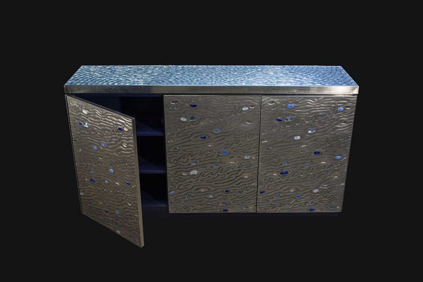 Moulded metal and melted glass credenza for Monaco Boat Show | Monte Carlo